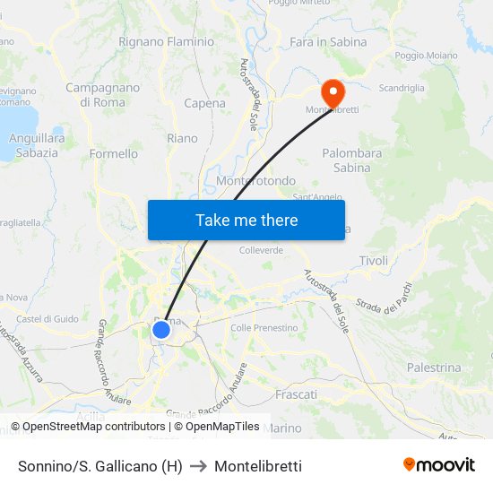 Sonnino/S. Gallicano (H) to Montelibretti map