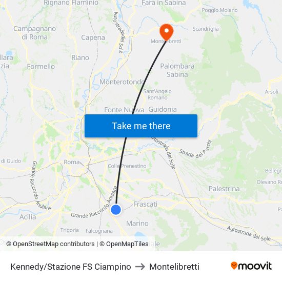 Kennedy/Stazione FS Ciampino to Montelibretti map