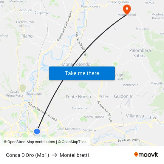 Conca D'Oro (Mb1) to Montelibretti map