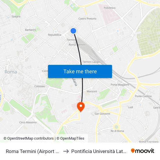 Roma Termini (Airport Shuttles) to Pontificia Università Lateranense map