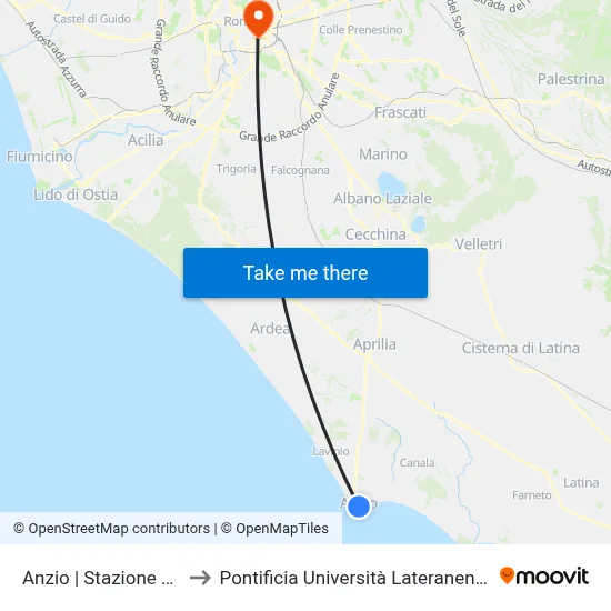 Anzio | Railway Station to Lateran Pontifical University map