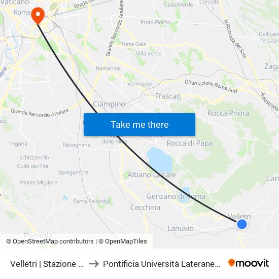 Velletri | Stazione FS to Pontificia Università Lateranense map