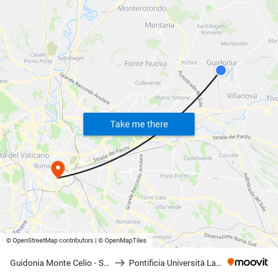 Guidonia Monte Celio - Sant'Angelo to Pontificia Università Lateranense map