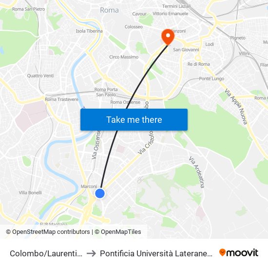 Colombo/Laurentina to Pontificia Università Lateranense map