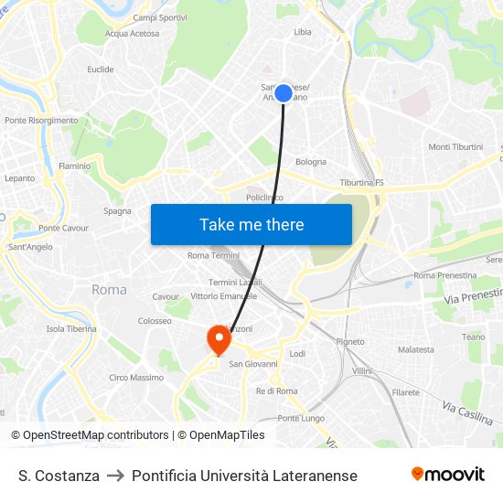 S. Costanza to Pontificia Università Lateranense map