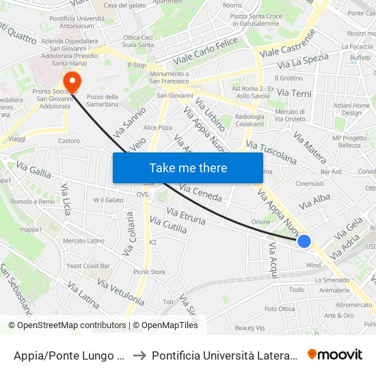 Appia/Ponte Lungo (Ma) to Pontificia Università Lateranense map