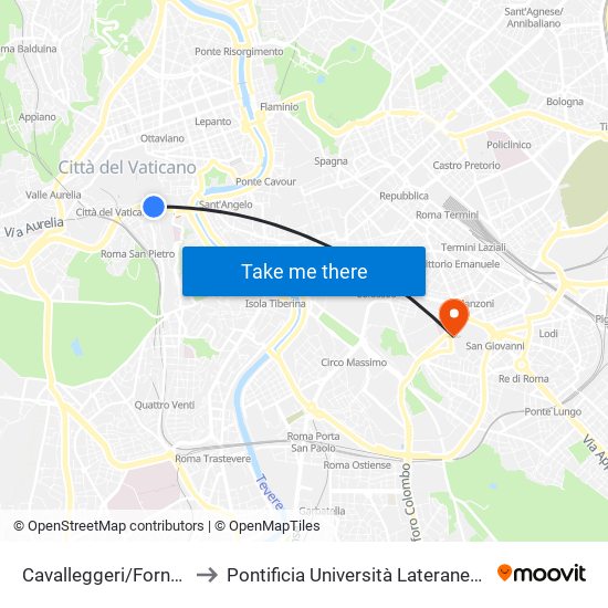 Cavalleggeri/Fornaci to Pontificia Università Lateranense map