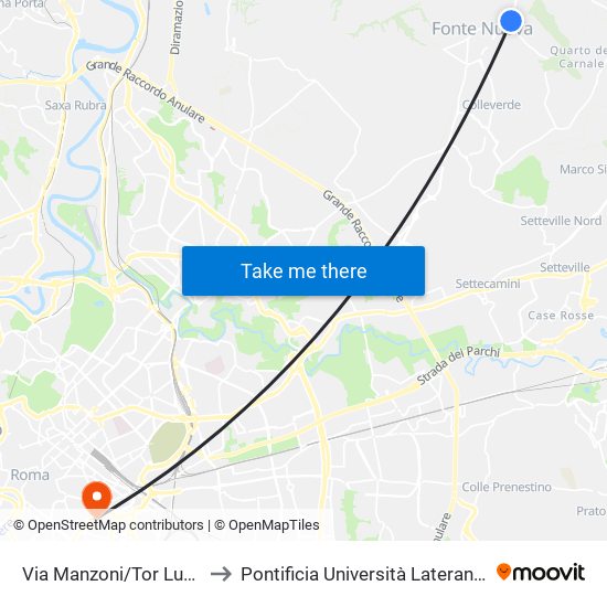 Via Manzoni/Tor Lupara to Pontificia Università Lateranense map