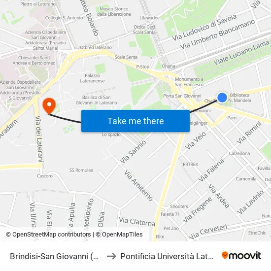 Brindisi-San Giovanni (Ma - Mc) to Pontificia Università Lateranense map
