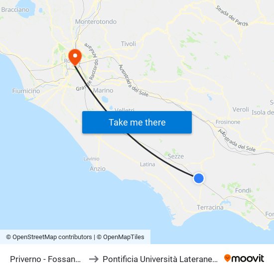 Priverno - Fossanova to Pontificia Università Lateranense map