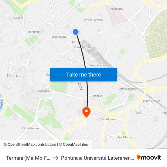 Termini (Ma-Mb-Fs) to Pontificia Università Lateranense map