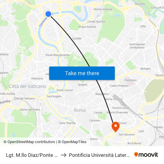 Lgt. M.llo Diaz/Ponte Milvio to Pontificia Università Lateranense map