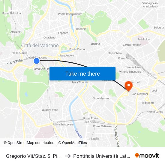 Gregorio Vii/Staz. S. Pietro (Fs) to Pontificia Università Lateranense map