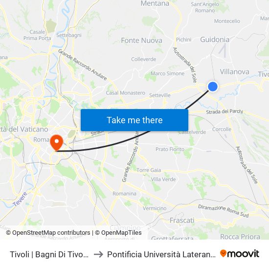 Tivoli | Bagni Di Tivoli FS to Pontificia Università Lateranense map
