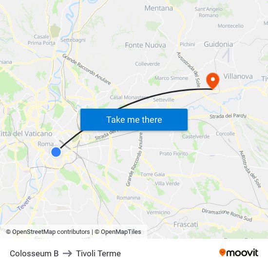 Colosseum B to Tivoli Terme map