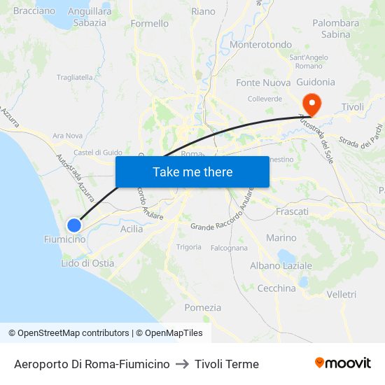 Aeroporto Di Roma-Fiumicino to Tivoli Terme map