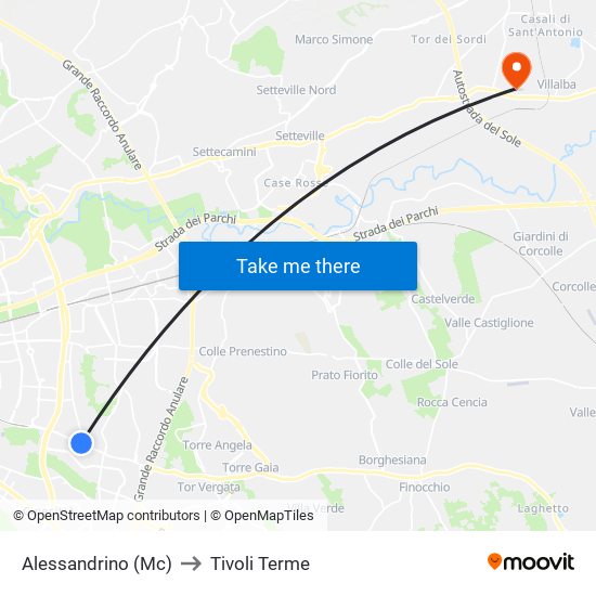 Alessandrino (Mc) to Tivoli Terme map