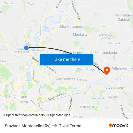 Stazione Montebello (Rv) to Tivoli Terme map