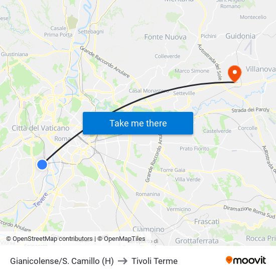 Gianicolense/S. Camillo (H) to Tivoli Terme map