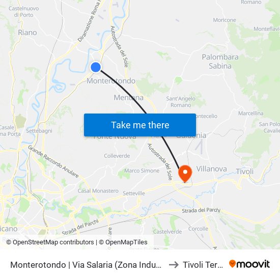 Monterotondo | Via Salaria (Zona Industriale) to Tivoli Terme map