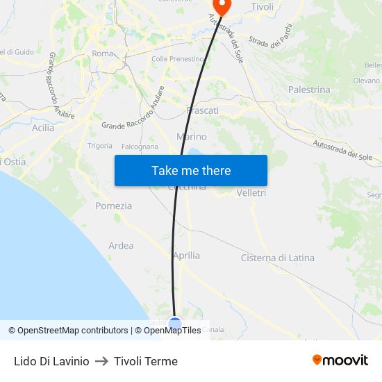 Lido Di Lavinio to Tivoli Terme map