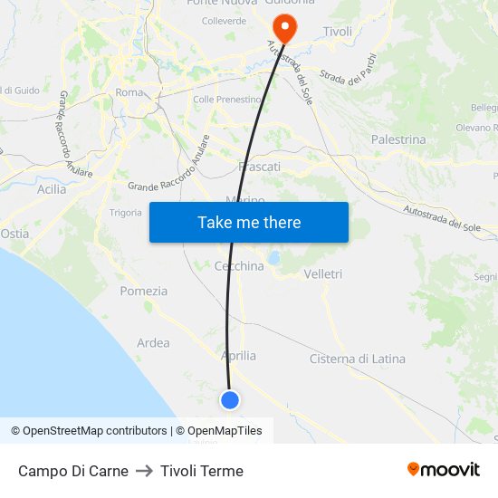 Campo Di Carne to Tivoli Terme map
