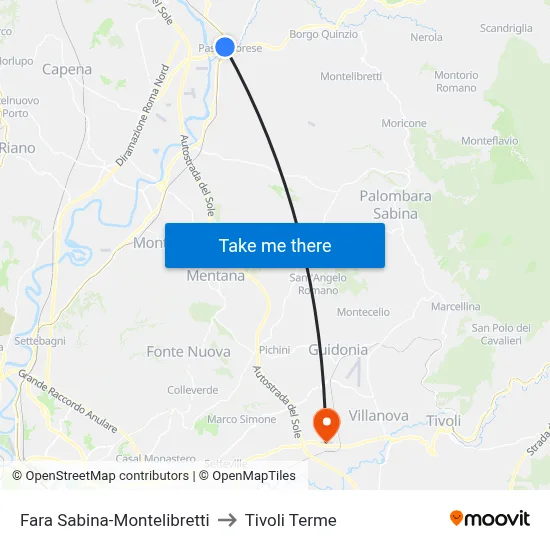 Fara Sabina-Montelibretti to Tivoli Terme map