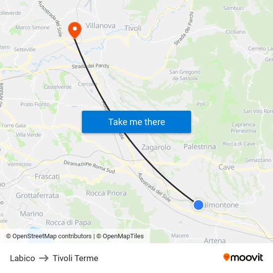 Labico to Tivoli Terme map