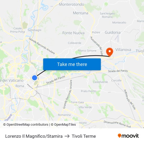 Lorenzo Il Magnifico/Stamira to Tivoli Terme map