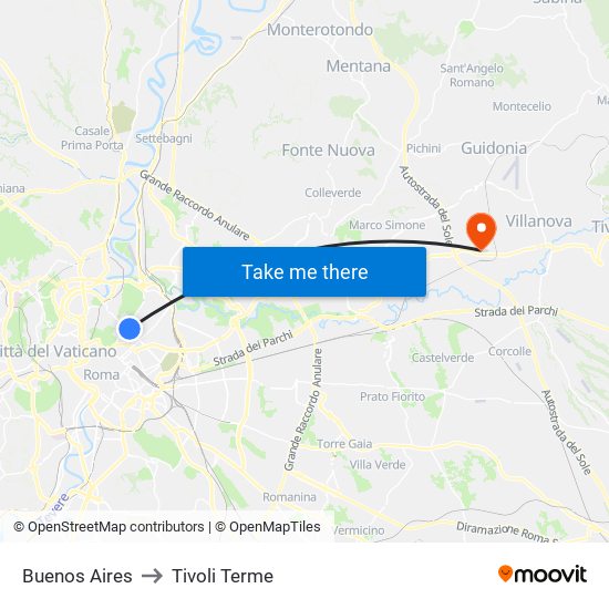 Buenos Aires to Tivoli Terme map