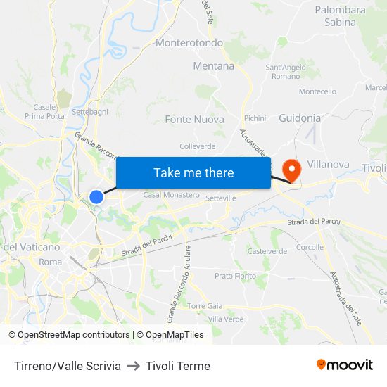 Tirreno/Valle Scrivia to Tivoli Terme map