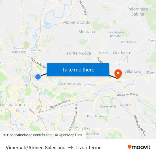 Vimercati/Ateneo Salesiano to Tivoli Terme map