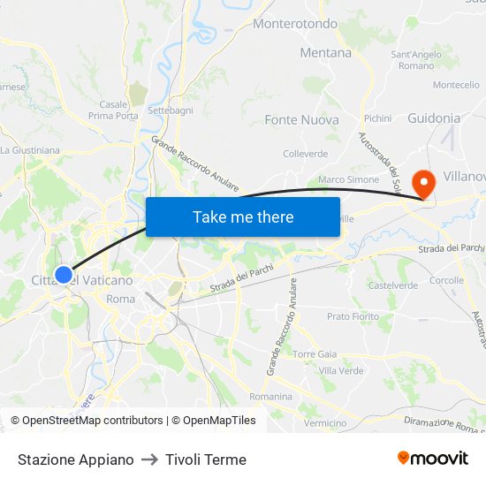 Stazione Appiano to Tivoli Terme map