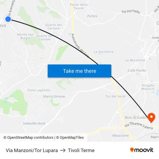 Via Manzoni/Tor Lupara to Tivoli Terme map