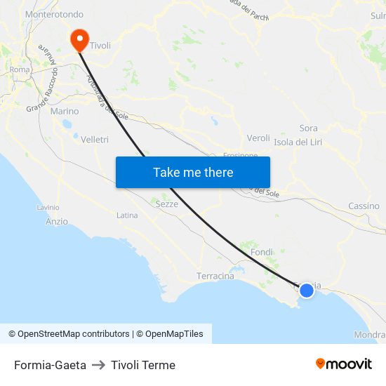 Formia-Gaeta to Tivoli Terme map