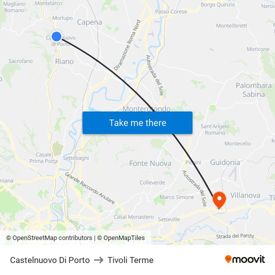 Castelnuovo Di Porto to Tivoli Terme map