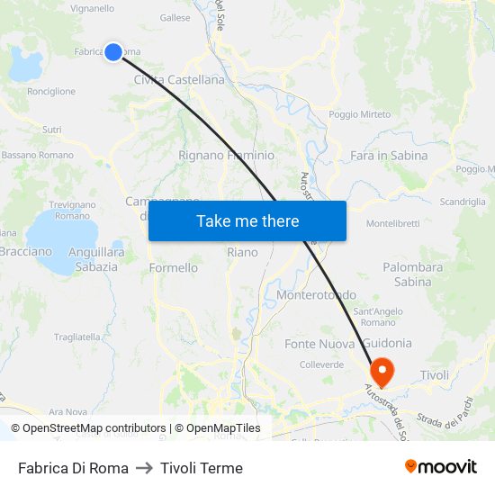 Fabrica Di Roma to Tivoli Terme map