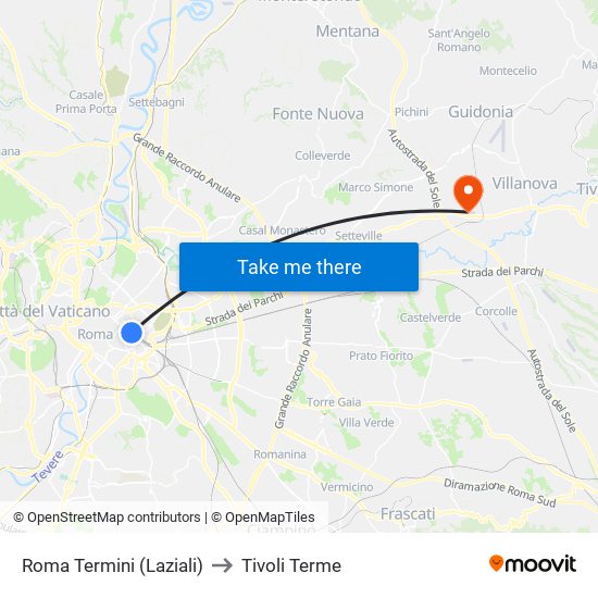 Roma Termini (Laziali) to Tivoli Terme map