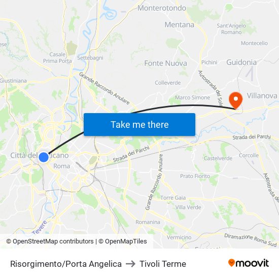 Risorgimento/Porta Angelica to Tivoli Terme map