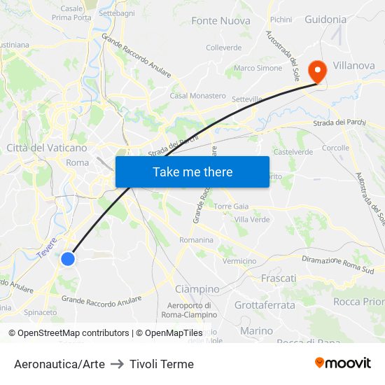 Aeronautica/Arte to Tivoli Terme map