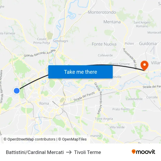 Battistini/Cardinal Mercati to Tivoli Terme map