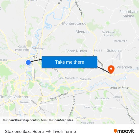 Stazione Saxa Rubra to Tivoli Terme map