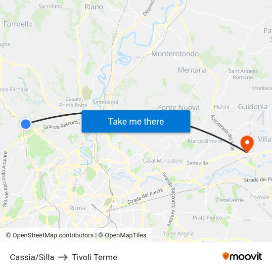 Cassia/Silla to Tivoli Terme map