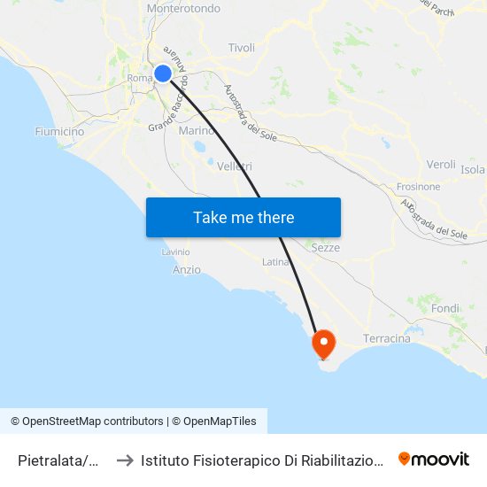 Pietralata/Michelotti to Istituto Fisioterapico Di Riabilitazione Clara Franceschini map