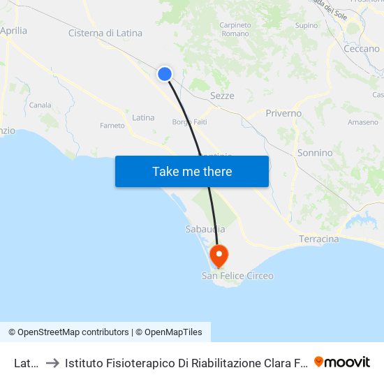 Latina to Istituto Fisioterapico Di Riabilitazione Clara Franceschini map