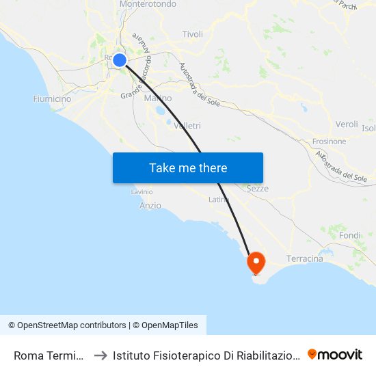 Roma Termini (Laziali) to Istituto Fisioterapico Di Riabilitazione Clara Franceschini map