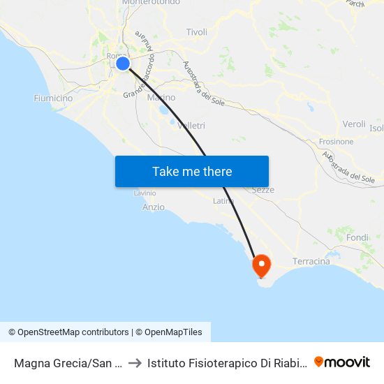 Magna Grecia/San Giovanni (Ma - Mc) to Istituto Fisioterapico Di Riabilitazione Clara Franceschini map