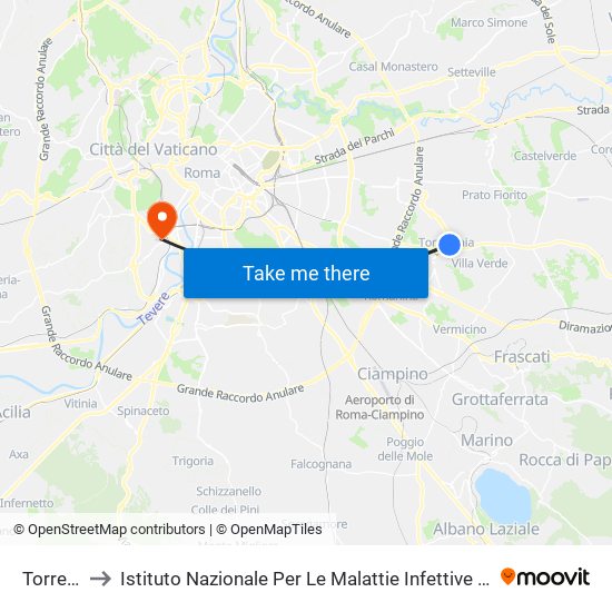 Torre Gaia to Istituto Nazionale Per Le Malattie Infettive ""Lazzaro Spallanzani"" map