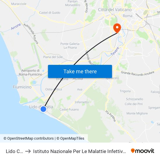 Lido Centro to Istituto Nazionale Per Le Malattie Infettive ""Lazzaro Spallanzani"" map