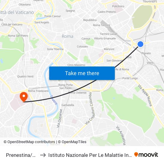 Prenestina/Officine Atac to Istituto Nazionale Per Le Malattie Infettive ""Lazzaro Spallanzani"" map